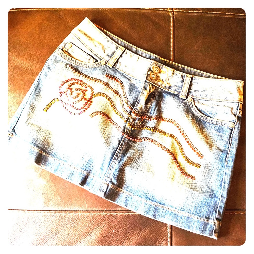 Authentic Kippy’s Swarovski Crystal Denim Skirt